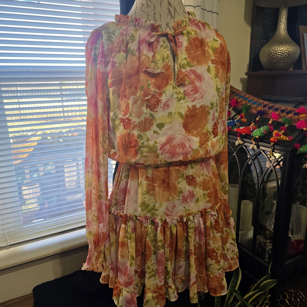 Skylar + Madison Tieted Ruffled Floral Cottage Feminine Wedding Guest Mini Dress